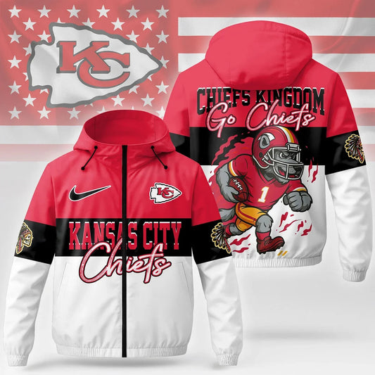 [TOUCHDOWN DEAL] NEW CUSTOMIZED NFL01 KCC KANSAS CITY CHIEFS WINDBREAKER JACKET