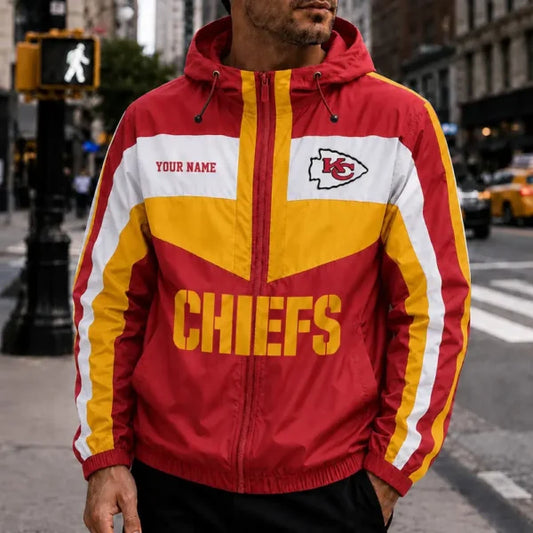 [TOUCHDOWN DEAL] NEW CUSTOMIZED NFL01 KCC KANSAS CITY CHIEFS WINDBREAKER JACKET