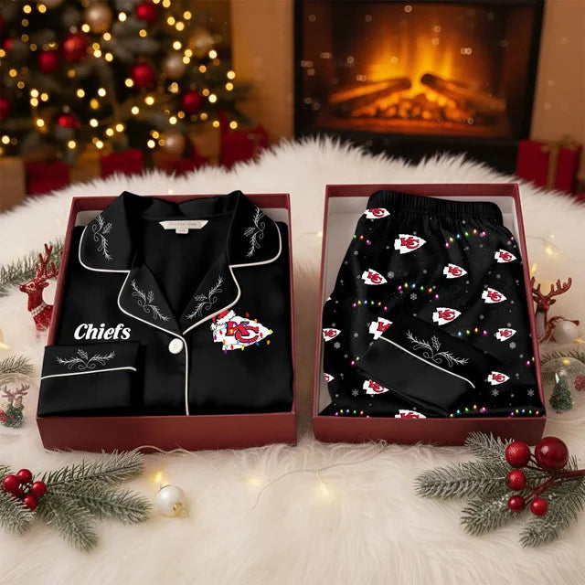 [TOUCHDOWN DEAL] NEW CUSTOMIZED NFL01 KCC KANSAS CITY CHIEFS LONG-SLEEVE PAJAMA SET