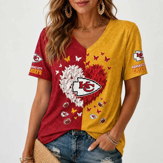 [TOUCHDOWN DEAL] NEW CUSTOMIZED NFL01 KCC KANSAS CITY CHIEFS V-NECK FEMALE SHIRT