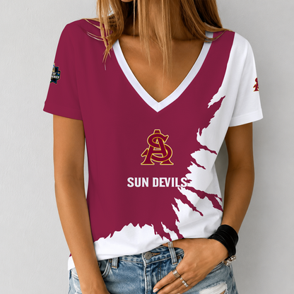 [HOMERUN DEAL] NEW CUSTOMIZED NCAA CWS02 ASS ARIZONA STATE SUN DEVILS V-NECK FEMALE SHIRT
