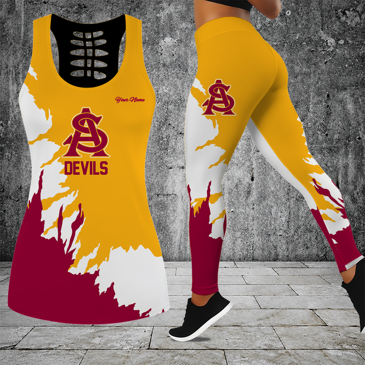 [HOMERUN DEAL] NEW CUSTOMIZED NCAA CWS02 ASS ARIZONA STATE SUN DEVILS HOLLOW TANK TOP & LEGGINGS SET