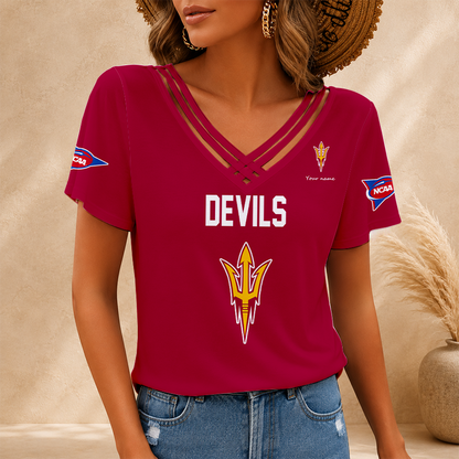 [FAN FAVORITE] NEW CUSTOMIZED NCAA CWS02 ASS ARIZONA STATE SUN DEVILS V-NECK SHIRT