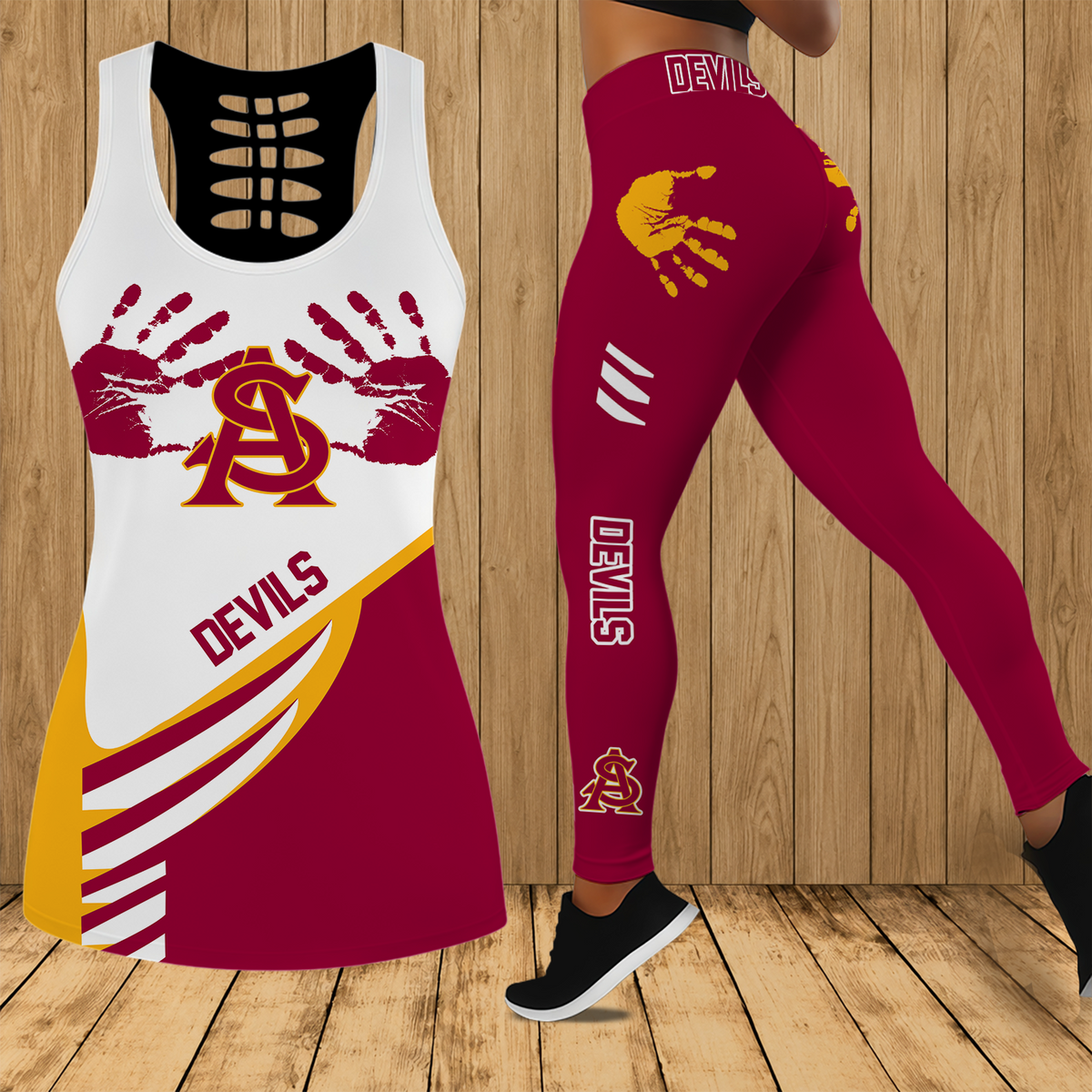 [HOMERUN DEAL] NEW CUSTOMIZED NCAA CWS02 ASS ARIZONA STATE SUN DEVILS HOLLOW TANK TOP & LEGGINGS SET