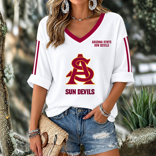 [HOMERUN DEAL] NEW CUSTOMIZED NCAA CWS02 ASS ARIZONA STATE SUN DEVILS WOMEN'S V-NECK LONG SLEEVE SHIRT
