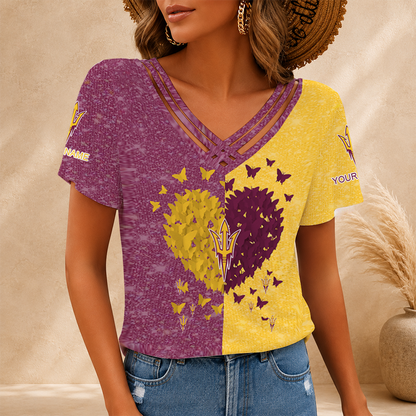 [FAN FAVORITE] NEW CUSTOMIZED NCAA CWS02 ASS ARIZONA STATE SUN DEVILS V-NECK SHIRT