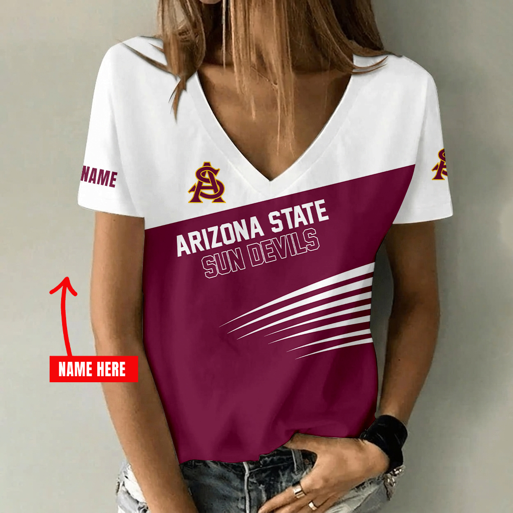 [FAN FAVORITE] NEW CUSTOMIZED NCAA CWS02 ASS ARIZONA STATE SUN DEVILS V-NECK FEMALE SHIRT