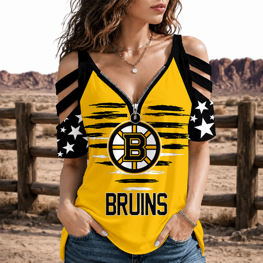 [PUCK DROP DEAL] NEW CUSTOMIZED NHL02 BTB BOSTON BRUINS STRAPPY COLD-SHOULDER TOP