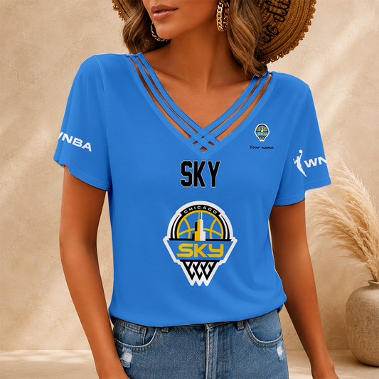 [HOOPS SPECIAL] NEW CUSTOMIZED WNBA02 CCS CHICAGO SKY V-NECK SHIRT