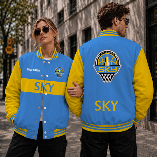 [HOOPS SPECIAL] NEW CUSTOMIZED WNBA02 CCS CHICAGO SKY BASEBALL JACKET, SATIN VARSITY JACKET