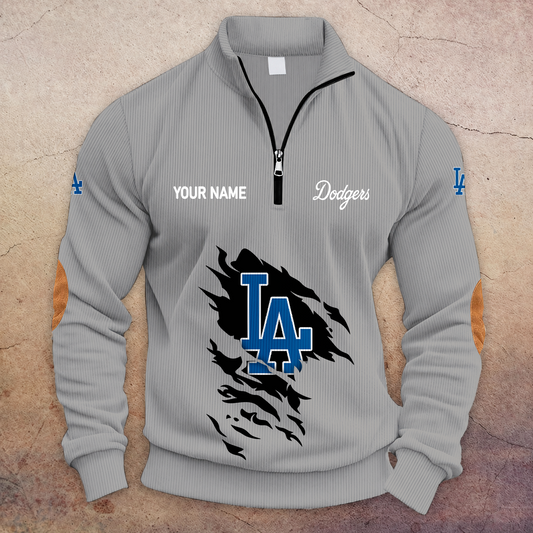 [HOMERUN DEAL] NEW CUSTOMIZED MLB02 LAD LOS ANGELES DODGERS MULTICOLOR STRIPED QUATER ZIP SWEATSHIRT