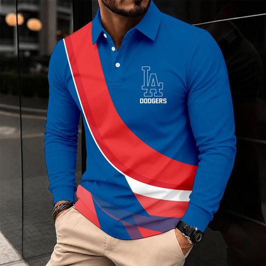 [HOMERUN DEAL] NEW CUSTOMIZED MLB02 LAD LOS ANGELES DODGERS MEN'S LONG SLEEVE POLO