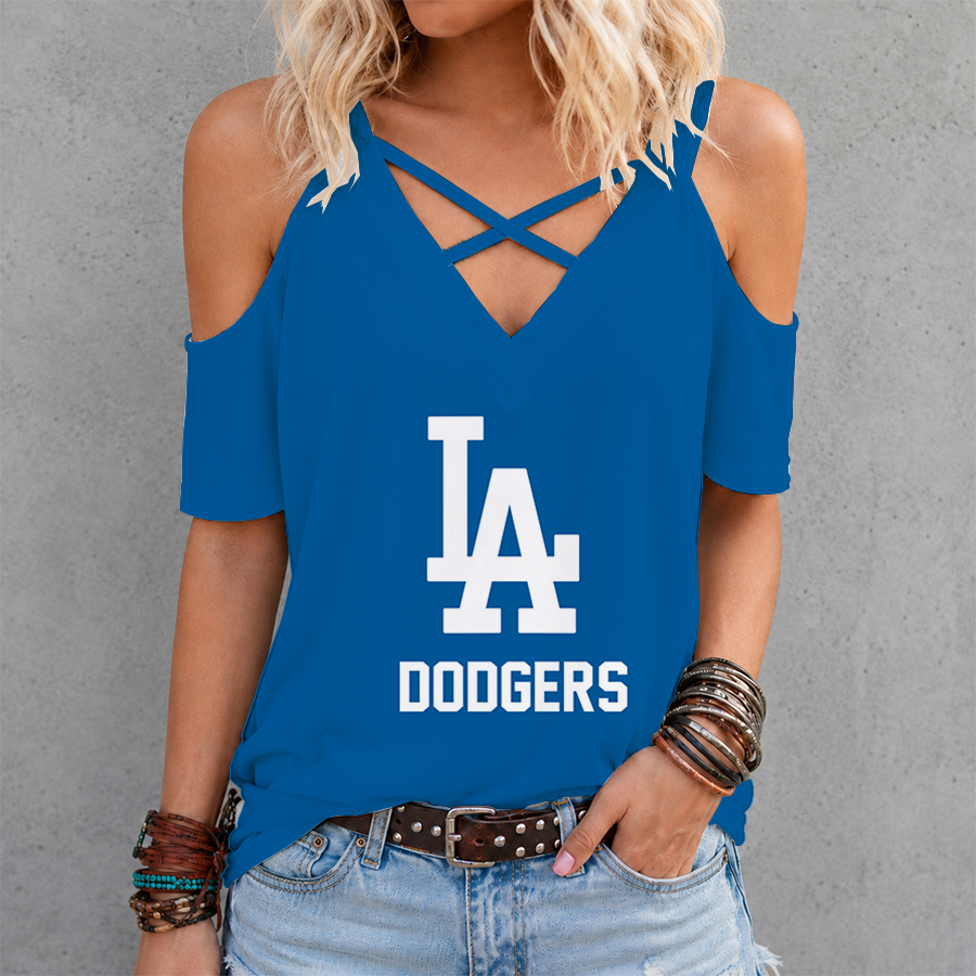 [HOMERUN DEAL] NEW CUSTOMIZED MLB02 LAD LOS ANGELES DODGERS CRISS CROSS V-NECK TOP