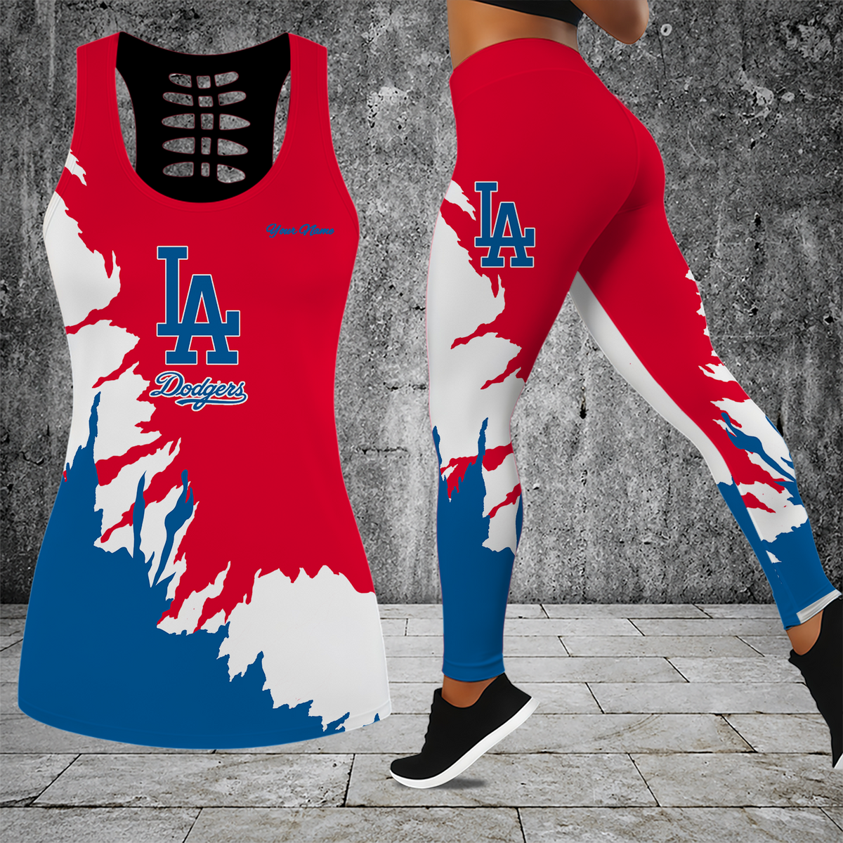 [HOMERUN DEAL] NEW CUSTOMIZED MLB02 LAD LOS ANGELES DODGERS HOLLOW TANK TOP & LEGGINGS SET