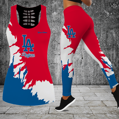[HOMERUN DEAL] NEW CUSTOMIZED MLB02 LAD LOS ANGELES DODGERS HOLLOW TANK TOP & LEGGINGS SET