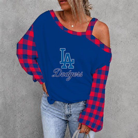 [HOMERUN DEAL] NEW CUSTOMIZED MLB02 LAD LOS ANGELES DODGERS WOMEN'S OFF-SHOULDER LONG SLEEVE SHIRT