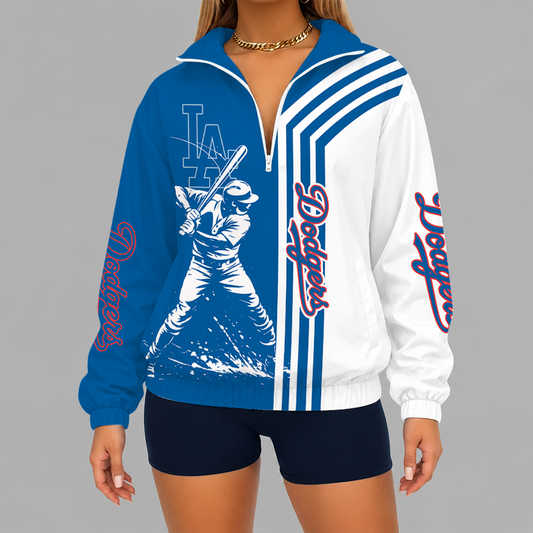 [HOMERUN DEAL] NEW CUSTOMIZED MLB02 LAD LOS ANGELES DODGERS V-NECK ZIPPER SWEATSHIRT JACKET