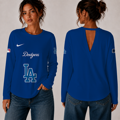 [HOMERUN DEAL] NEW CUSTOMIZED MLB02 LAD THE DODGERS WOMEN'S BACK V-CUT LONG-SLEEVE SHIRT