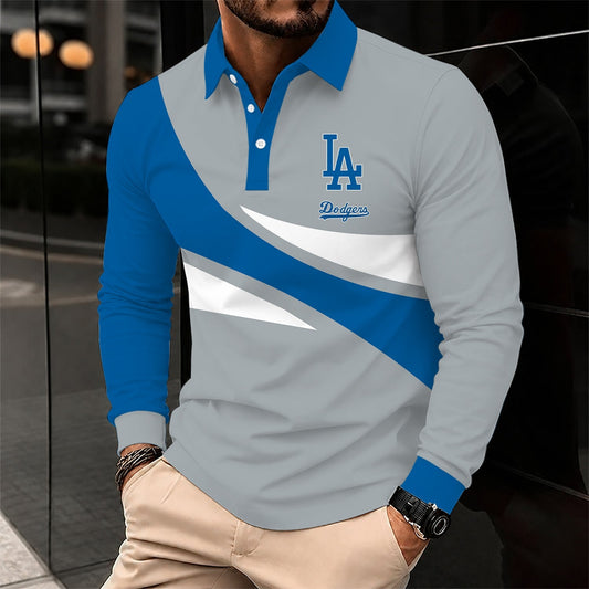 [HOMERUN DEAL] NEW CUSTOMIZED MLB02 LAD LOS ANGELES DODGERS MEN'S LONG SLEEVE POLO