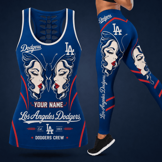 [HOMERUN DEAL] NEW CUSTOMIZED MLB02 LAD LOS ANGELES DODGERS HOLLOW TANK TOP & LEGGINGS SET