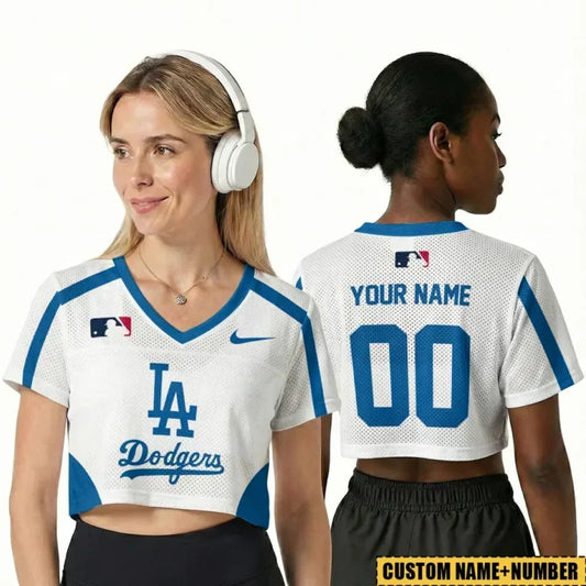 [HOMERUN DEAL] NEW CUSTOMIZED MLB02 LAD LOS ANGELES DODGERS V-NECK JERSEY CROP TOP