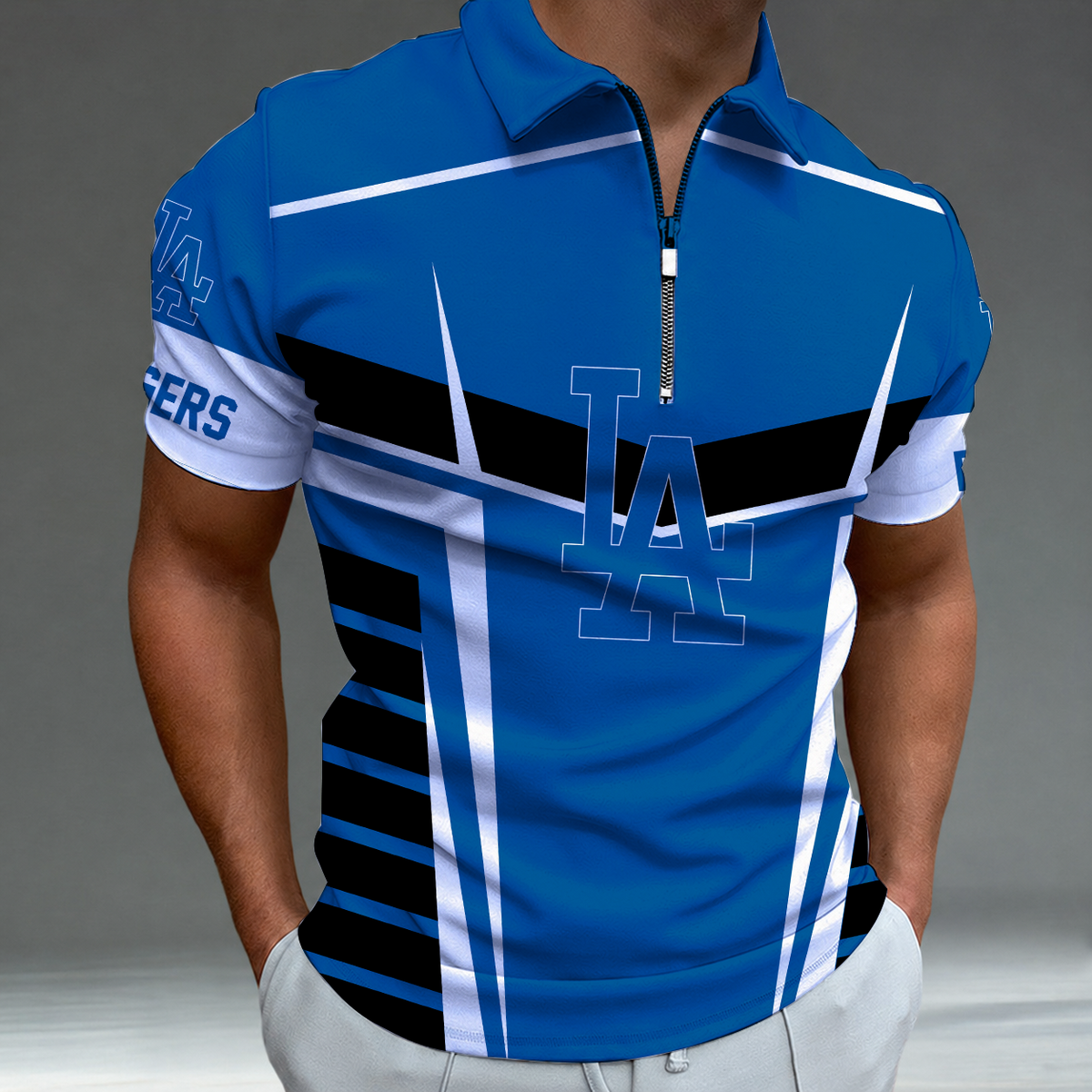 [HOMERUN DEAL] NEW CUSTOMIZED MLB02 LAD LOS ANGELES DODGERS ZIP POLO SHIRT