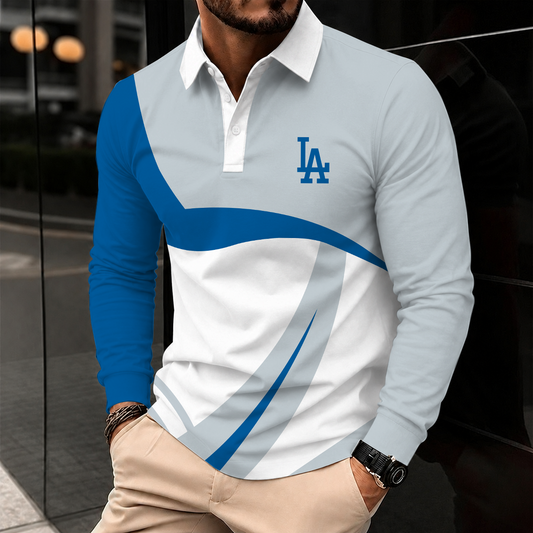 [HOMERUN DEAL] NEW CUSTOMIZED MLB02 LAD LOS ANGELES DODGERS MEN'S LONG SLEEVE POLO