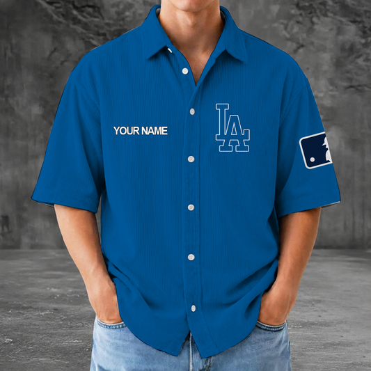 [HOMERUN DEAL] NEW CUSTOMIZED MLB02 LAD LOS ANGELES DODGERS SEERSUCKER BUTTON SHIRT