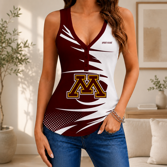 [PUCK DROP DEAL] NEW CUSTOMIZED NCAA MFF02 MGG MINNESOTA GOLDEN GOPHERS WOMEN'S V-NECK TANK TOP