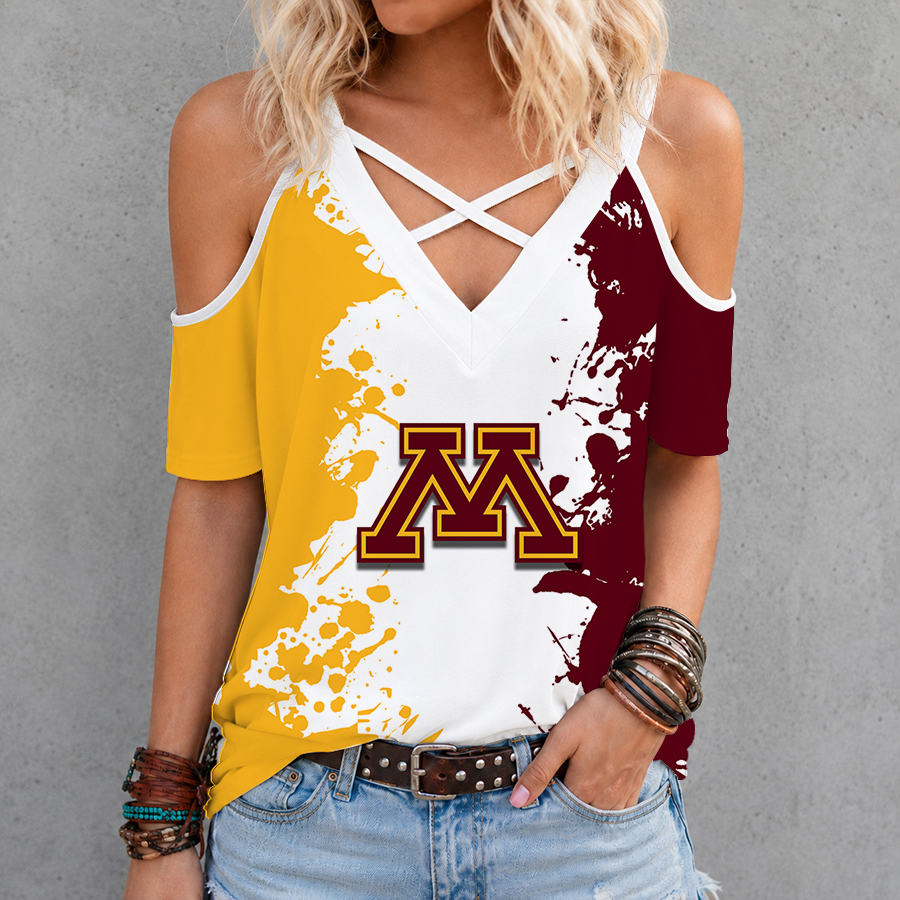 [PUCK DROP DEAL] NEW CUSTOMIZED NCAA MFF02 MGG MINNESOTA GOLDEN GOPHERS CRISS CROSS V-NECK TOP