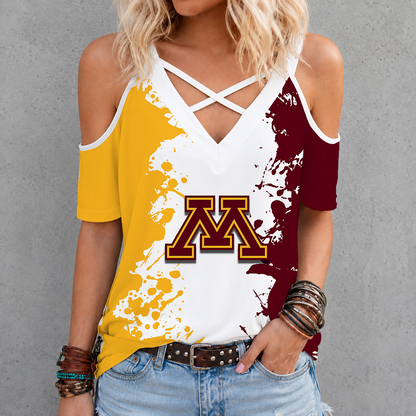 [PUCK DROP DEAL] NEW CUSTOMIZED NCAA MFF02 MGG MINNESOTA GOLDEN GOPHERS CRISS CROSS V-NECK TOP