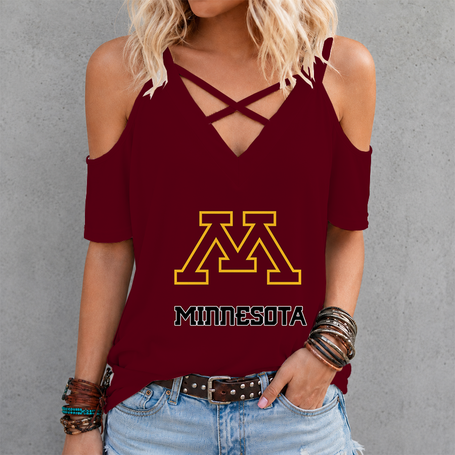 [PUCK DROP DEAL] NEW CUSTOMIZED NCAA MFF02 MGG MINNESOTA GOLDEN GOPHERS CRISS CROSS V-NECK TOP