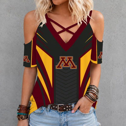 [PUCK DROP DEAL] NEW CUSTOMIZED NCAA MFF02 MGG MINNESOTA GOLDEN GOPHERS CRISS CROSS V-NECK TOP