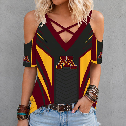 [PUCK DROP DEAL] NEW CUSTOMIZED NCAA MFF02 MGG MINNESOTA GOLDEN GOPHERS CRISS CROSS V-NECK TOP