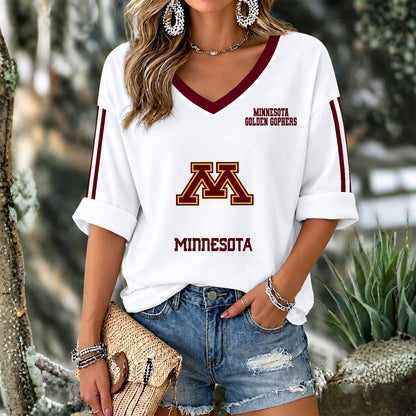 [PUCK DROP DEAL] NEW CUSTOMIZED NCAA MFF02 MGG MINNESOTA GOLDEN GOPHERS WOMEN'S V-NECK LONG SLEEVE SHIRT