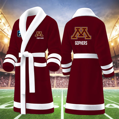 [PUCK DROP DEAL] NEW CUSTOMIZED NCAA MFF02 MGG MINNESOTA GOLDEN GOPHERS MULTICOLOR FLEECE BATHROBE
