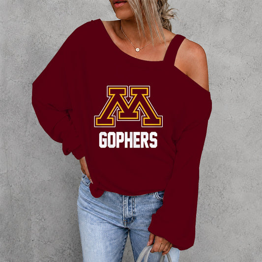 [PUCK DROP DEAL] NEW CUSTOMIZED NCAA MFF02 MGG MINNESOTA GOLDEN GOPHERS WOMEN'S OFF-SHOULDER LONG SLEEVE SHIRT
