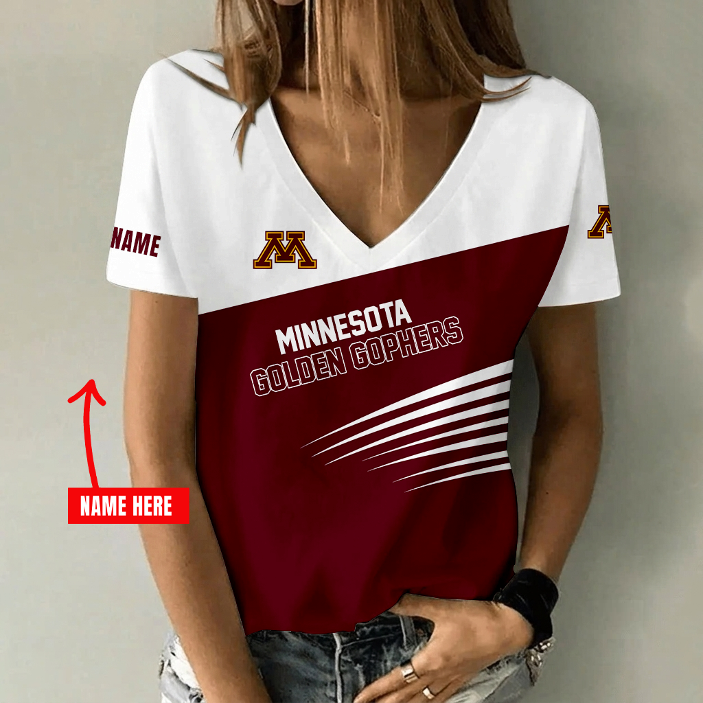 [PUCK DROP DEAL] NEW CUSTOMIZED NCAA MFF02 MGG MINNESOTA GOLDEN GOPHERS V-NECK FEMALE SHIRT