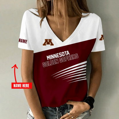 [PUCK DROP DEAL] NEW CUSTOMIZED NCAA MFF02 MGG MINNESOTA GOLDEN GOPHERS V-NECK FEMALE SHIRT