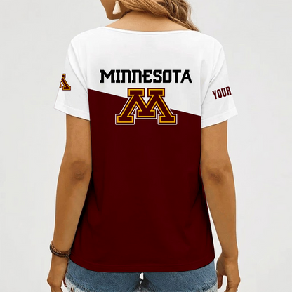 [PUCK DROP DEAL] NEW CUSTOMIZED NCAA MFF02 MGG MINNESOTA GOLDEN GOPHERS V-NECK FEMALE SHIRT