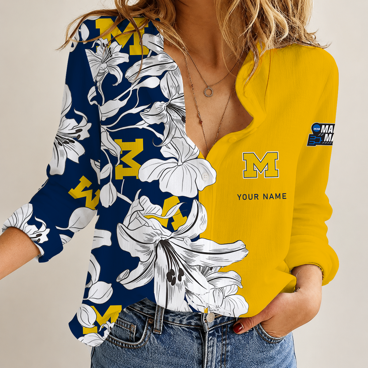 [SLAM DUNK DEAL] NEW CUSTOMIZED NCAA MAM02 MIW MICHIGAN WOLVERINES STRAPPY WOMEN CASUAL SHIRT