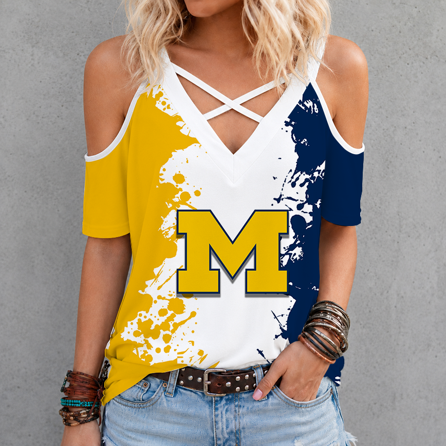 [SLAM DUNK DEAL] NEW CUSTOMIZED NCAA MAM02 MIW MICHIGAN WOLVERINES CRISS CROSS V-NECK TOP