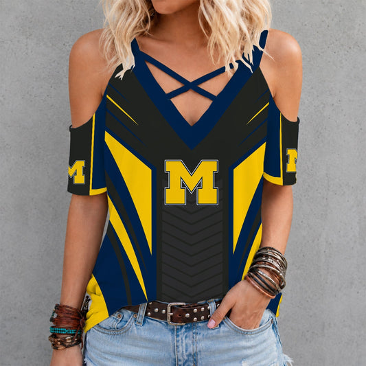 [SLAM DUNK DEAL] NEW CUSTOMIZED NCAA MAM02 MIW MICHIGAN WOLVERINES CRISS CROSS V-NECK TOP
