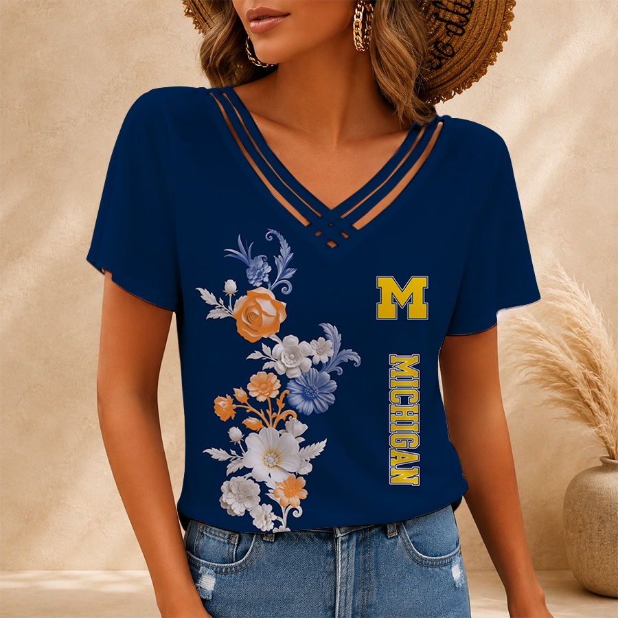 [SLAM DUNK DEAL] NEW CUSTOMIZED NCAA MAM02 MIW MICHIGAN WOLVERINES V-NECK SHIRT