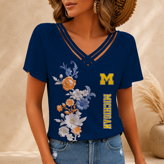 [SLAM DUNK DEAL] NEW CUSTOMIZED NCAA MAM02 MIW MICHIGAN WOLVERINES V-NECK SHIRT