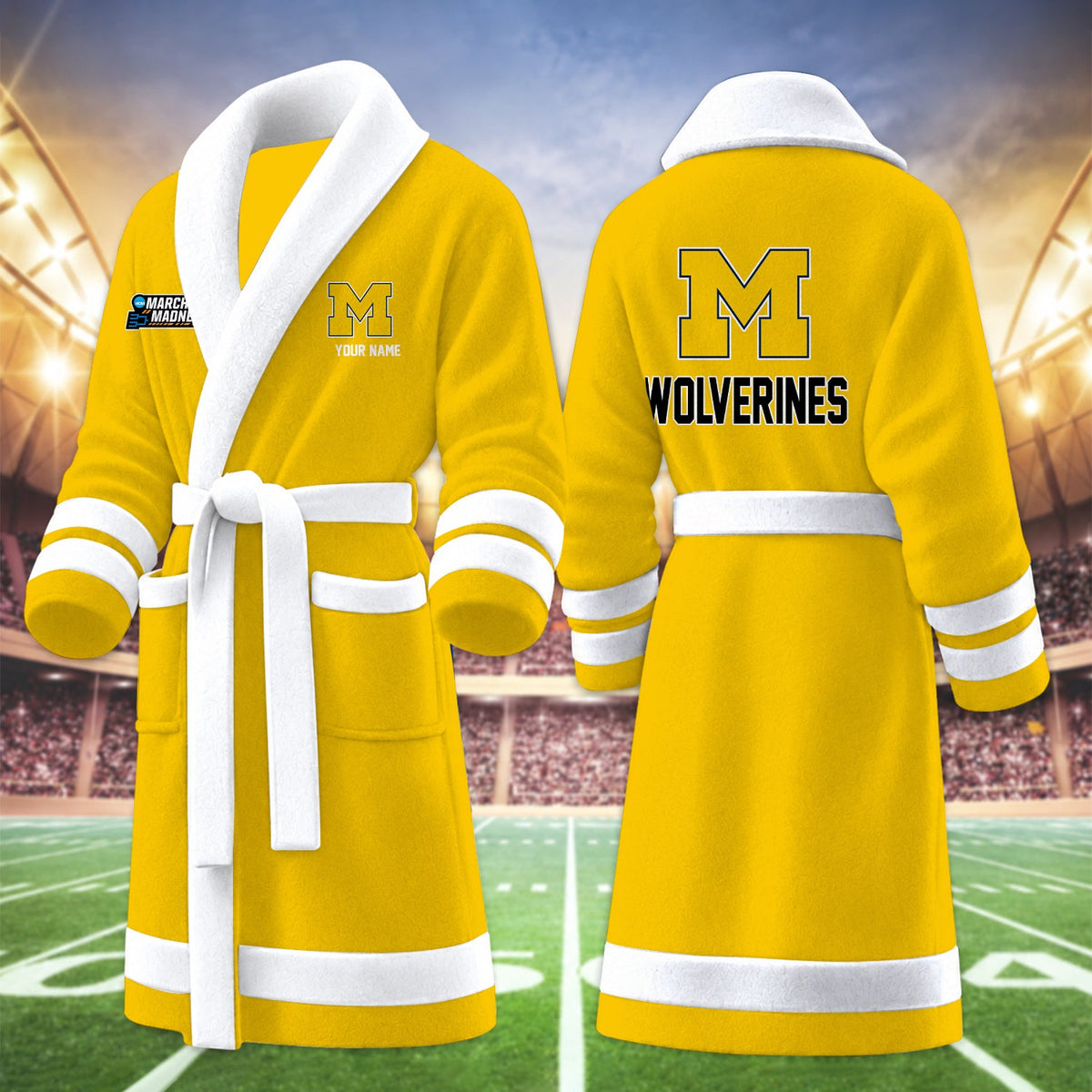 [SLAM DUNK DEAL] NEW CUSTOMIZED NCAA MAM02 MIW MICHIGAN WOLVERINES MULTICOLOR FLEECE BATHROBE