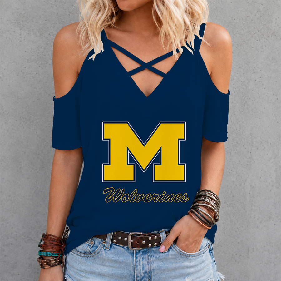 [SLAM DUNK DEAL] NEW CUSTOMIZED NCAA MAM02 MIW MICHIGAN WOLVERINES CRISS CROSS V-NECK TOP