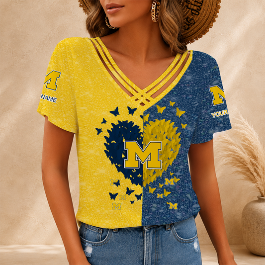 [SLAM DUNK DEAL] NEW CUSTOMIZED NCAA MAM02 MIW MICHIGAN WOLVERINES V-NECK SHIRT