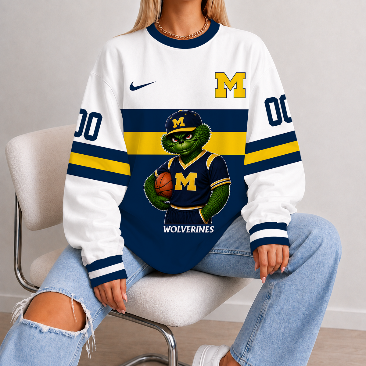 [SLAM DUNK DEAL] NEW CUSTOMIZED NCAA MAM02 MIW MICHIGAN WOLVERINES STRAPPY UNISEX SWEATSHIRT