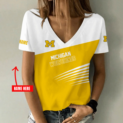 [FAN FAVORITE] NEW CUSTOMIZED NCAA MAM02 MIW MICHIGAN WOLVERINES STRAPPY V-NECK FEMALE SHIRT
